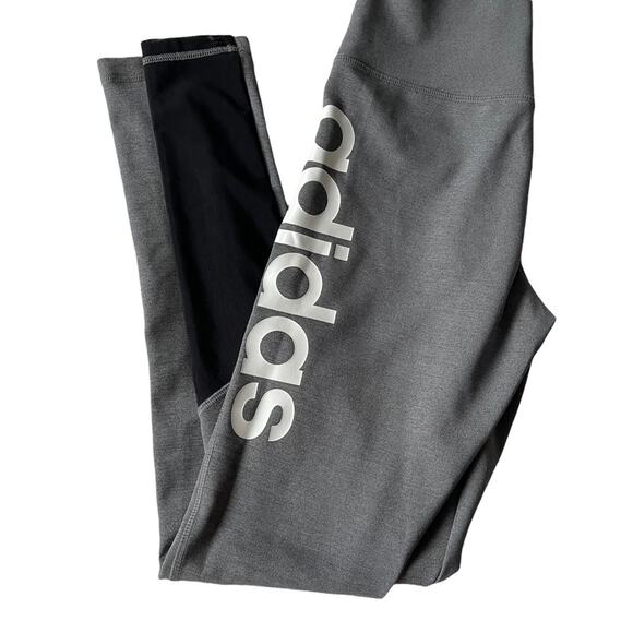 Adidas Design 2 Move High Rise Logo Leggings Sheer Panel XS Gray EUC - Picture 14 of 14